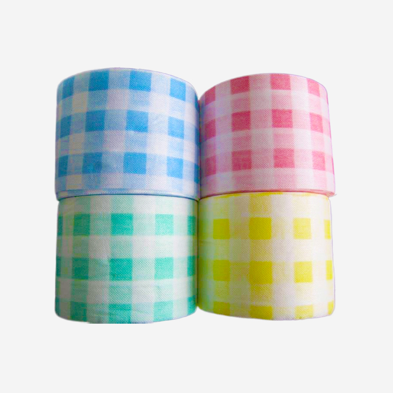 Grid Printing Washable Reusable  Kitchen Cleaning Wipes In Roll